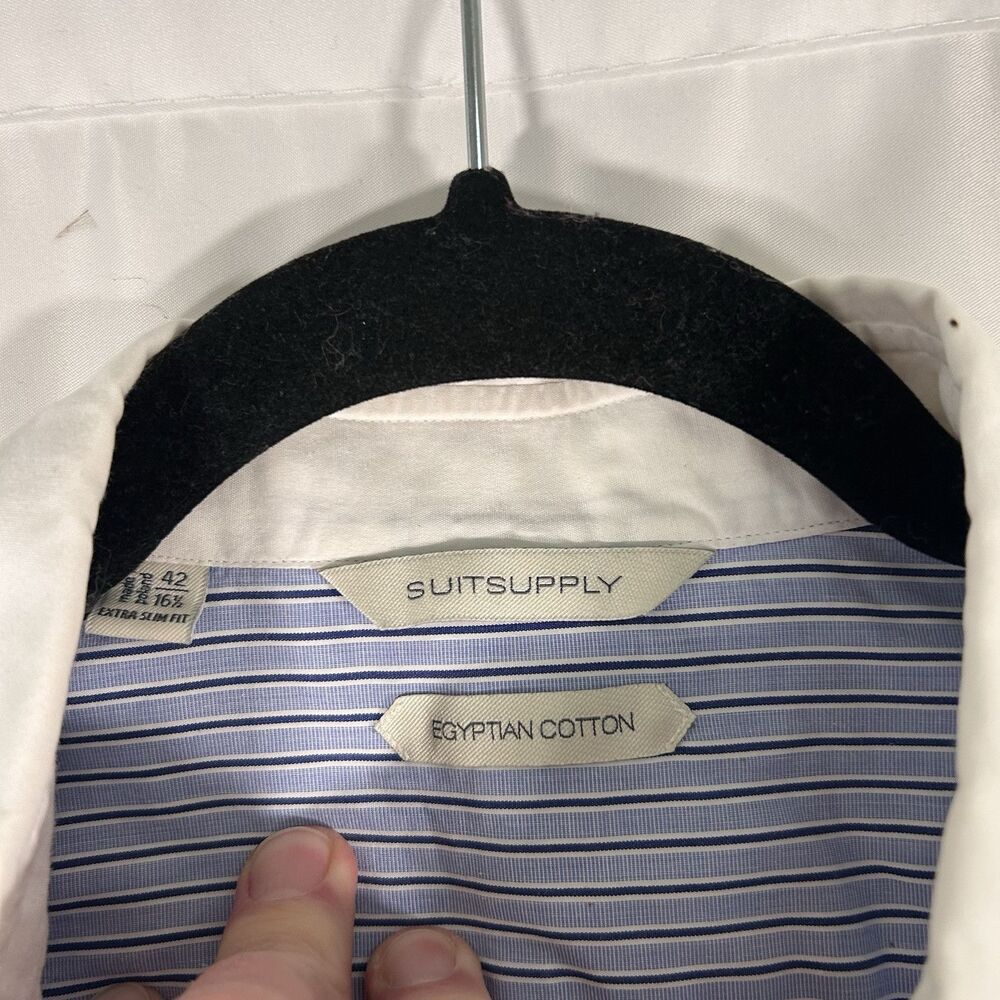 Suitsupply Dress Shirt Men's 16.5 42 Blue Striped Egyptian Cotton Long Sleeve - Picture 4 of 7